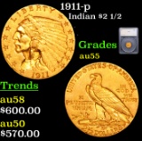 1911-p Gold Indian Quarter Eagle $2 1/2 Graded au55 By SEGS