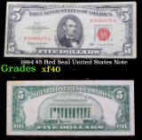 1964 $5 Red Seal United States Note Grades xf