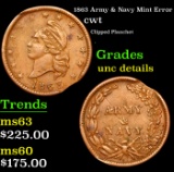 1863 Army & Navy Civil War Token Mint Error 1c Grades Unc Details