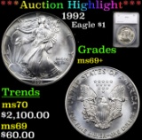 ***Auction Highlight*** 1992 Silver Eagle Dollar $1 Graded ms69+ By SEGS (fc)