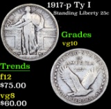 1917-p Ty I Standing Liberty Quarter 25c Grades vg+