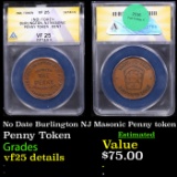 ANACS No Date Burlington NJ Masonic Penny token Graded vf25 details By ANACS