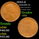 1922-d Lincoln Cent 1c Grades vf+