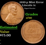 1930-p Lincoln Cent Mint Error 1c Grades xf