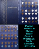 Partial Indian & Flying Eagle Cent 1c Whitman Book 43 coins 1857-1909
