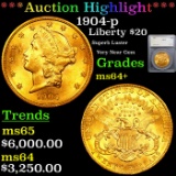 ***Auction Highlight*** 1904-p Gold Liberty Double Eagle $20 Graded ms64+ By SEGS (fc)