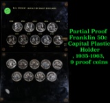 Partial Proof Franklin 50c Capital Plastic Holder, 1935-1963, 9 proof coins