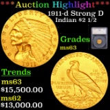 ***Auction Highlight*** 1911-d Strong D Gold Indian Quarter Eagle $2 1/2 Graded ms63 By SEGS (fc)