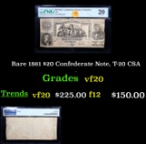 Rare 1861 $20 Confederate Note, T-20 CSA Graded vf20 By PMG