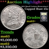 ***Auction Highlight*** 1831 Small Letters Capped Bust Quarter Browning-2 25c Graded Select Unc By U