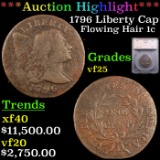 ***Auction Highlight*** 1796 Liberty Cap Flowing Hair large cent 1c Graded vf25 By SEGS (fc)