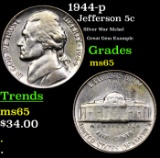 1944-p Jefferson Nickel 5c Grades GEM Unc
