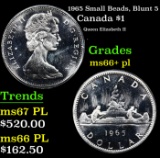 1965 Canada $1 Small Beads, Blunt 5 Grades GEM++ PL