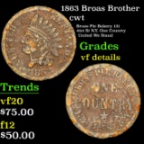 1863 Broas Brother Civil War Token 1c Grades vf details