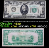 1928 $20 Green Seal Federal Reserve Note Redeemable In Gold Philadelphia, PA Grades vf++