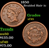 1850 Braided Hair Large Cent 1c Grades xf+