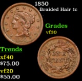 1850 Braided Hair Large Cent 1c Grades vf++