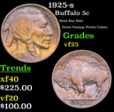 1925-s Buffalo Nickel 5c Grades vf+