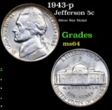 1943-p Jefferson Nickel 5c Grades Choice Unc