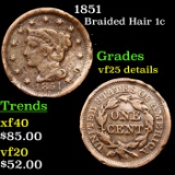 1851 Braided Hair Large Cent 1c Grades VF Details