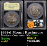 1991-d Mount Rushmore Modern Commem Half Dollar 50c Graded ms70 By USCG