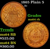 1865 Plain 5 Two Cent Piece 2c Grades Choice Unc RB