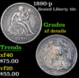 1890-p Seated Liberty Dime 10c Grades xf details