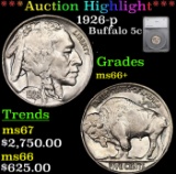 ***Auction Highlight*** 1926-p Buffalo Nickel 5c Graded ms66+ By SEGS (fc)