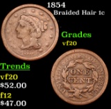 1854 Braided Hair Large Cent 1c Grades vf, very fine
