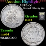 ***Auction Highlight*** 1875-cc Seated Liberty Dime 10c Graded Choice Unc BY USCG (fc)