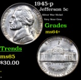1945-p Jefferson Nickel 5c Grades Choice+ Unc