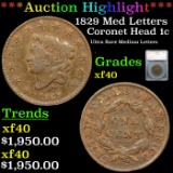 ***Auction Highlight*** 1829 Med Letters Coronet Head Large Cent 1c Graded xf40 By SEGS (fc)