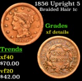 1856 Upright 5 Braided Hair Large Cent 1c Grades xf details
