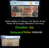 1850s-1860s $5 Athens, GA Bank of the State Of Georgia Obsolete Currency Graded f12 By PMG