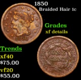 1850 Braided Hair Large Cent 1c Grades xf details