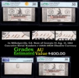 3x Milledgeville, GA- State of Georgia $5 Jan. 15, 1862 Concutive Serial Numbers # 21826-21828 Obsol