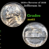 1939-s Reverse of 1938 Jefferson Nickel 5c Grades Select Unc