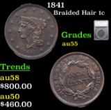 1841 Braided Hair Large Cent 1c Graded au55 By SEGS