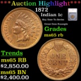 ***Auction Highlight*** 1872 Indian Cent 1c Graded ms65 rb By SEGS (fc)