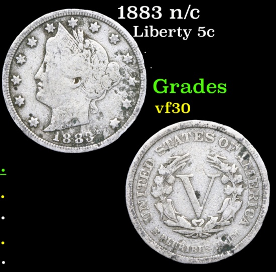 1883 n/c Liberty Nickel 5c Grades vf++