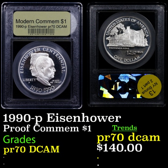 Proof 1990-p Eisenhower Modern Commem Dollar $1 Graded GEM++ Proof Deep Cameo By USCG