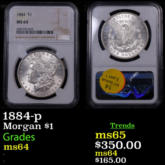 NGC 1884-p Morgan Dollar $1 Graded ms64 BY NGC