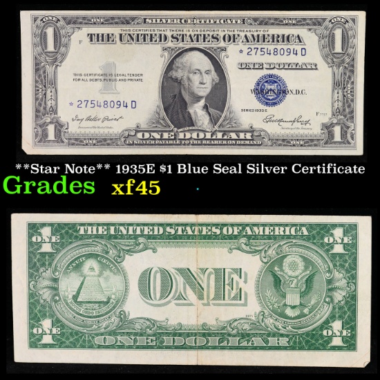 **Star Note** 1935E $1 Blue Seal Silver Certificate Grades xf+