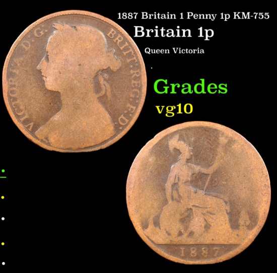 1887 Britain 1 Penny 1p KM-755 Grades vg+