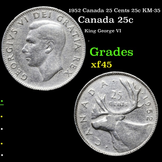1952 Canada 25 Cents 25c KM-35 Grades xf+