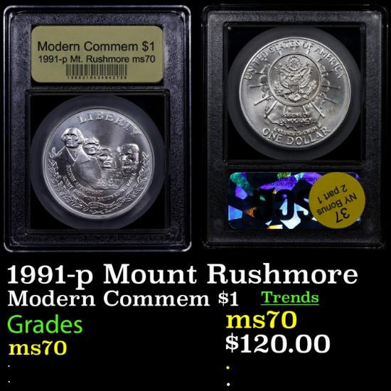 1991-p Mount Rushmore Modern Commem Dollar $1 Graded ms70, Perfection By USCG