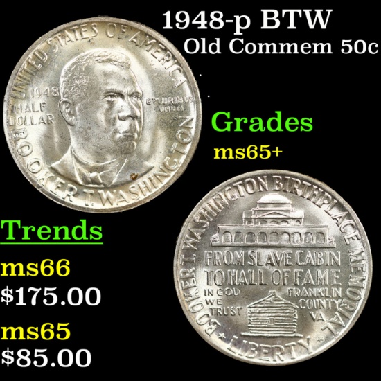 1948-p BTW Old Commem Half Dollar 50c Grades GEM+ Unc