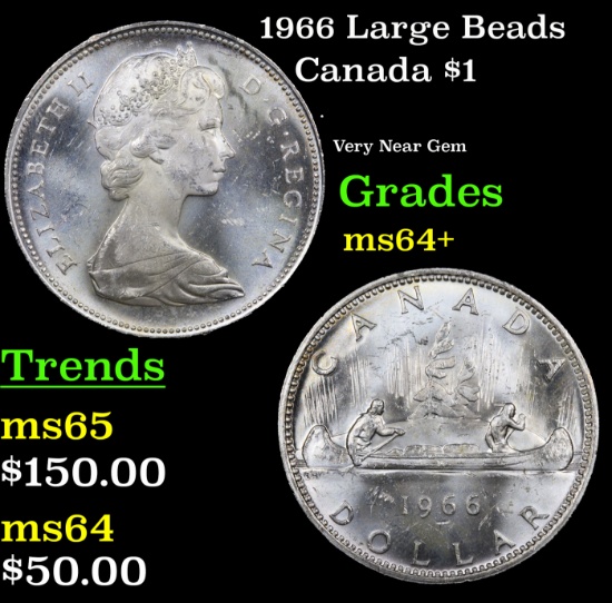 1966 Large Beads Canada Dollar $1 Grades Choice+ Unc