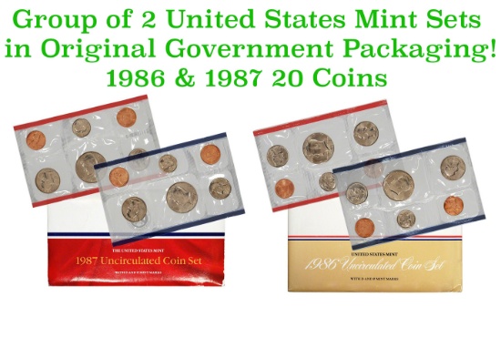 Group of 2 United States Mint Set in Original Government Packaging! From 1986-1987 with 20 Coins Ins