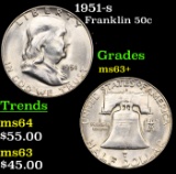 1951-s Franklin Half Dollar 50c Grades Select+ Unc
